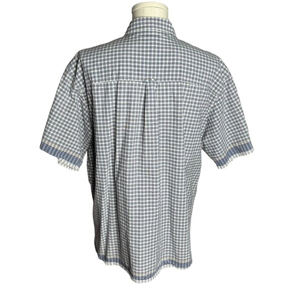 Chaps Button Down Short Sleeve Camp Shirt XL Blue White Checkered Cotton Pocket - Picture 4 of 6